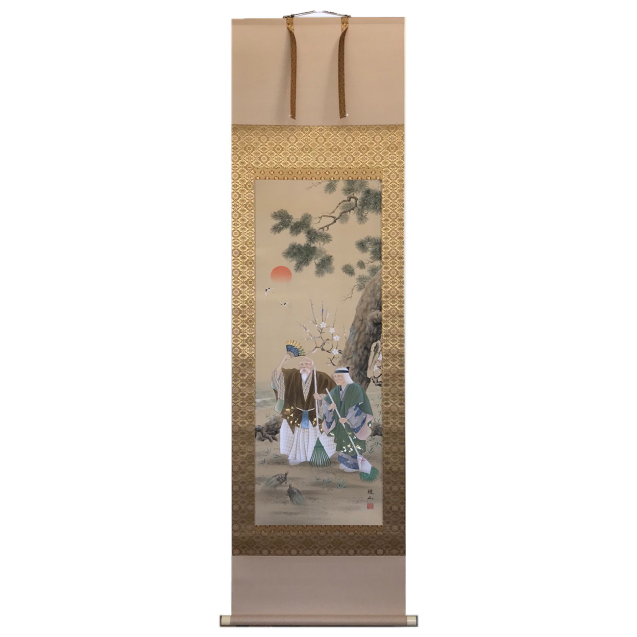 真作/金水/芦雁画賛/布袋屋掛軸A-981 真作/金水/芦雁画賛/布袋屋掛軸A