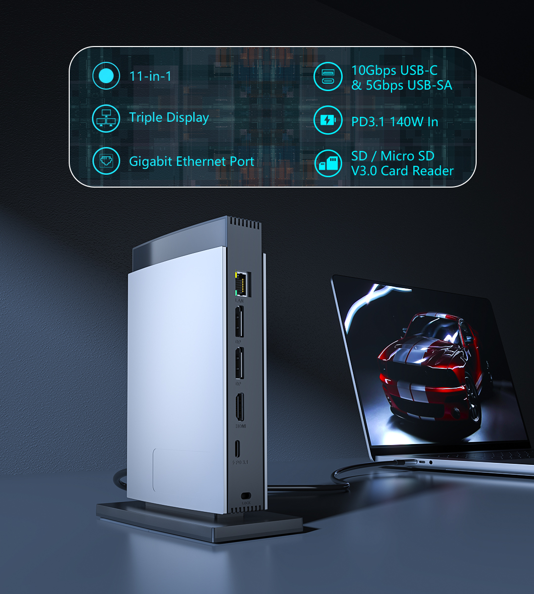 USB-C PD3.1 Triple Display 11-in-1 MST Aluminum Docking Station