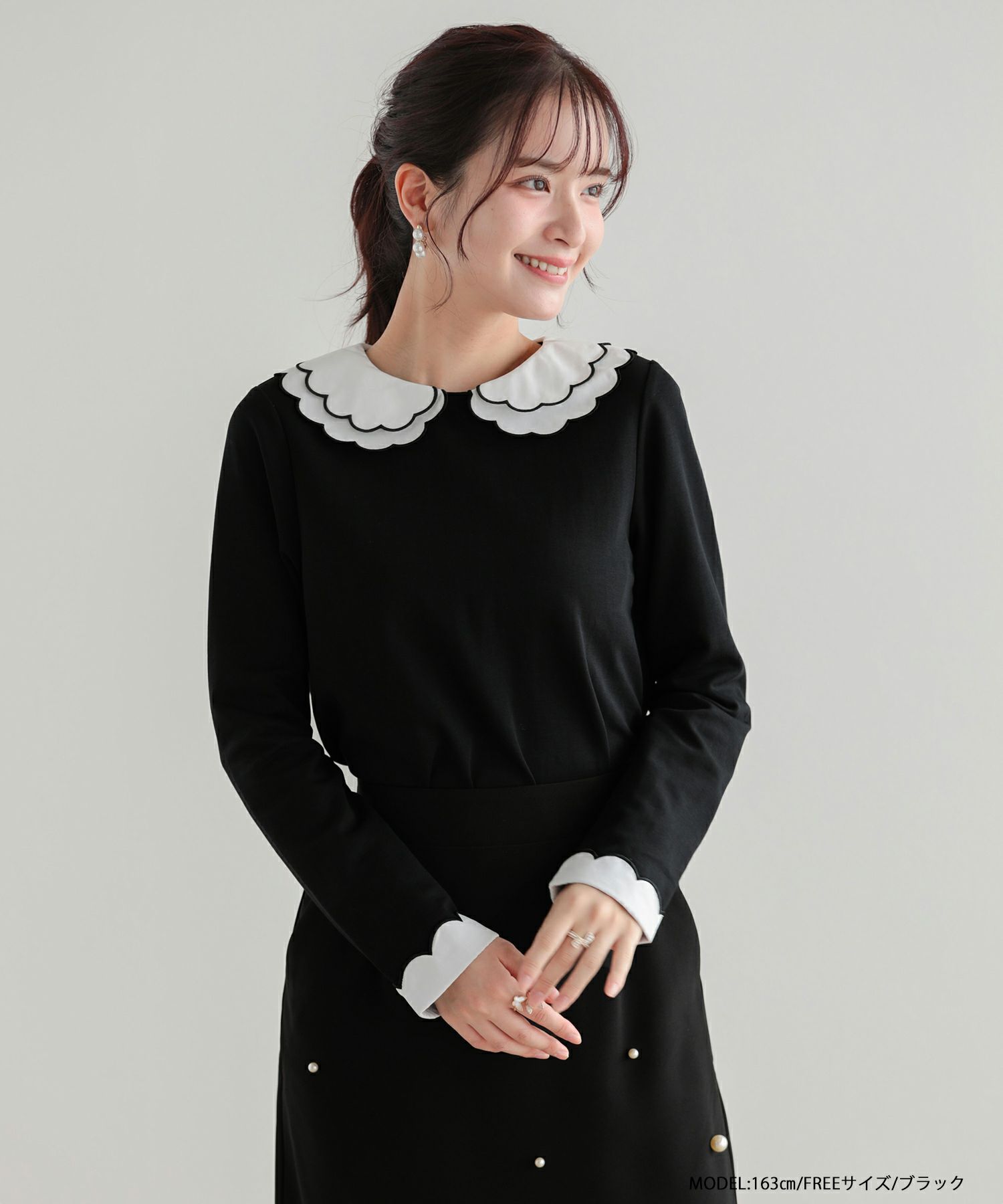 刺繍ダブルカラーレイヤードロングスリーブトップスHAPPYSET対象商品