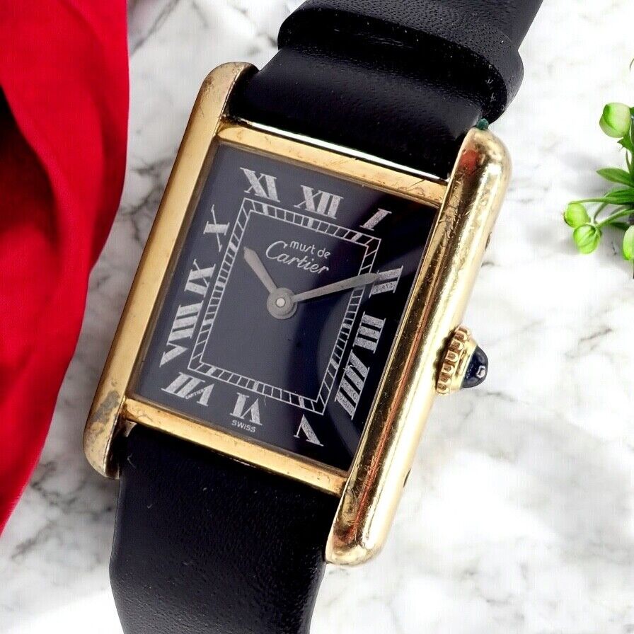Authentic! Cartier Must De Silver 925 Argent Vermeil Manual Wind