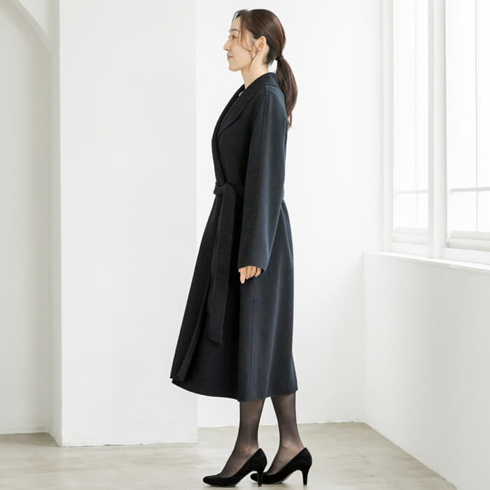 ベルト付｜カシミヤ混のウールコート L・ブラック｜東京ソワール