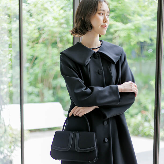 アールデコ100周年記念・ビッグショールカラーのコート M・ブラック