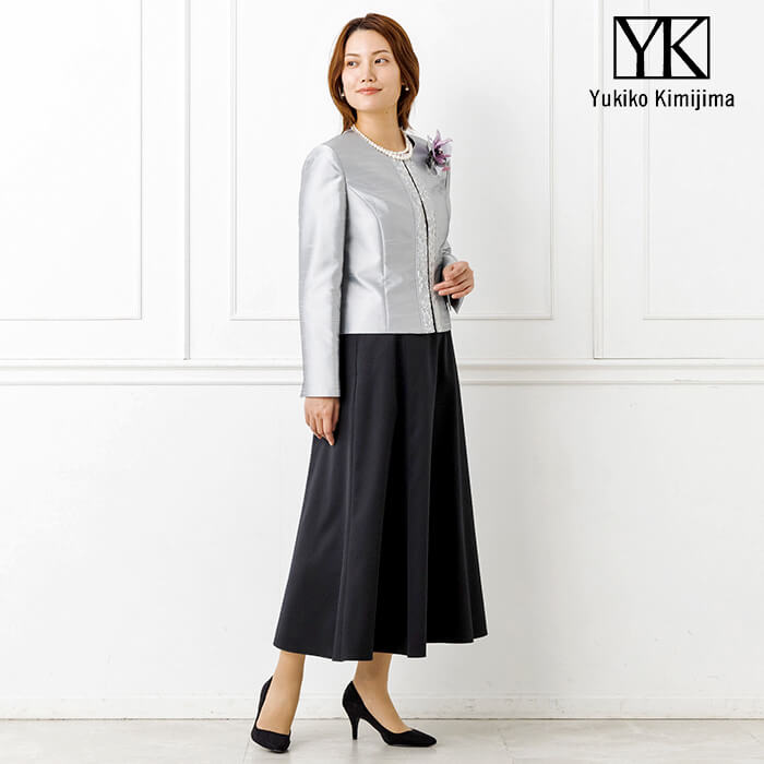 シャンブレーシャンタンのジャケット 13号・グレー｜東京ソワール