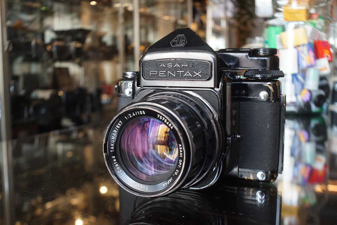Pentax 6x7 MLU + Takumar 105mm F/2.4 lens + TTL prism - Fotohandel