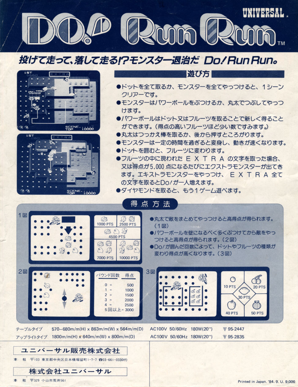 Do! Run Run - Universal (Video Game, 1984) - Japan | The Arcade