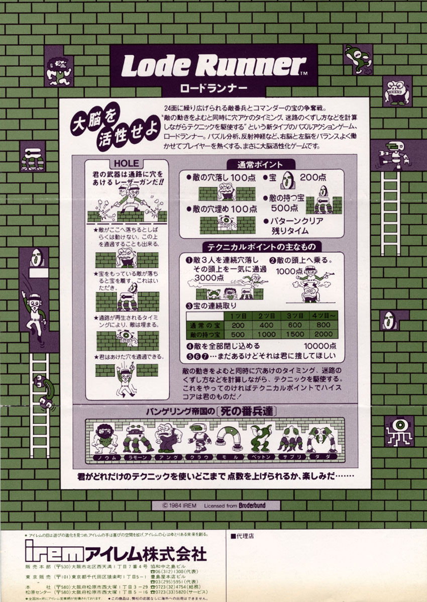 Lode Runner - Irem (Video Game, 1984) - Japan | The Arcade Flyer