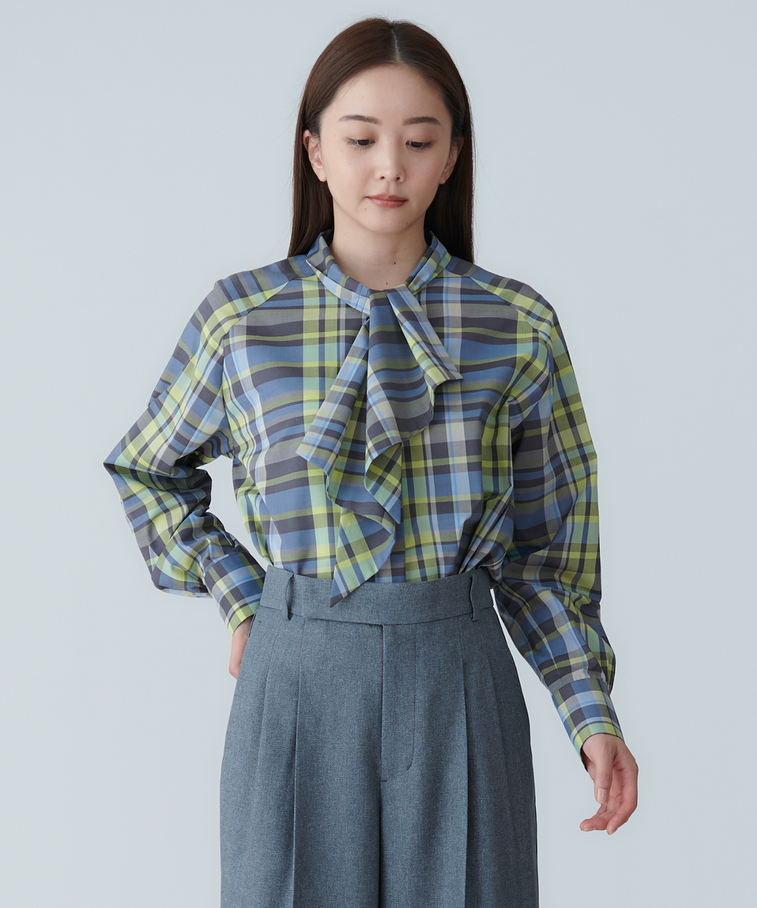 ビッグチェックボウタイブラウス – FACE SANS FARD