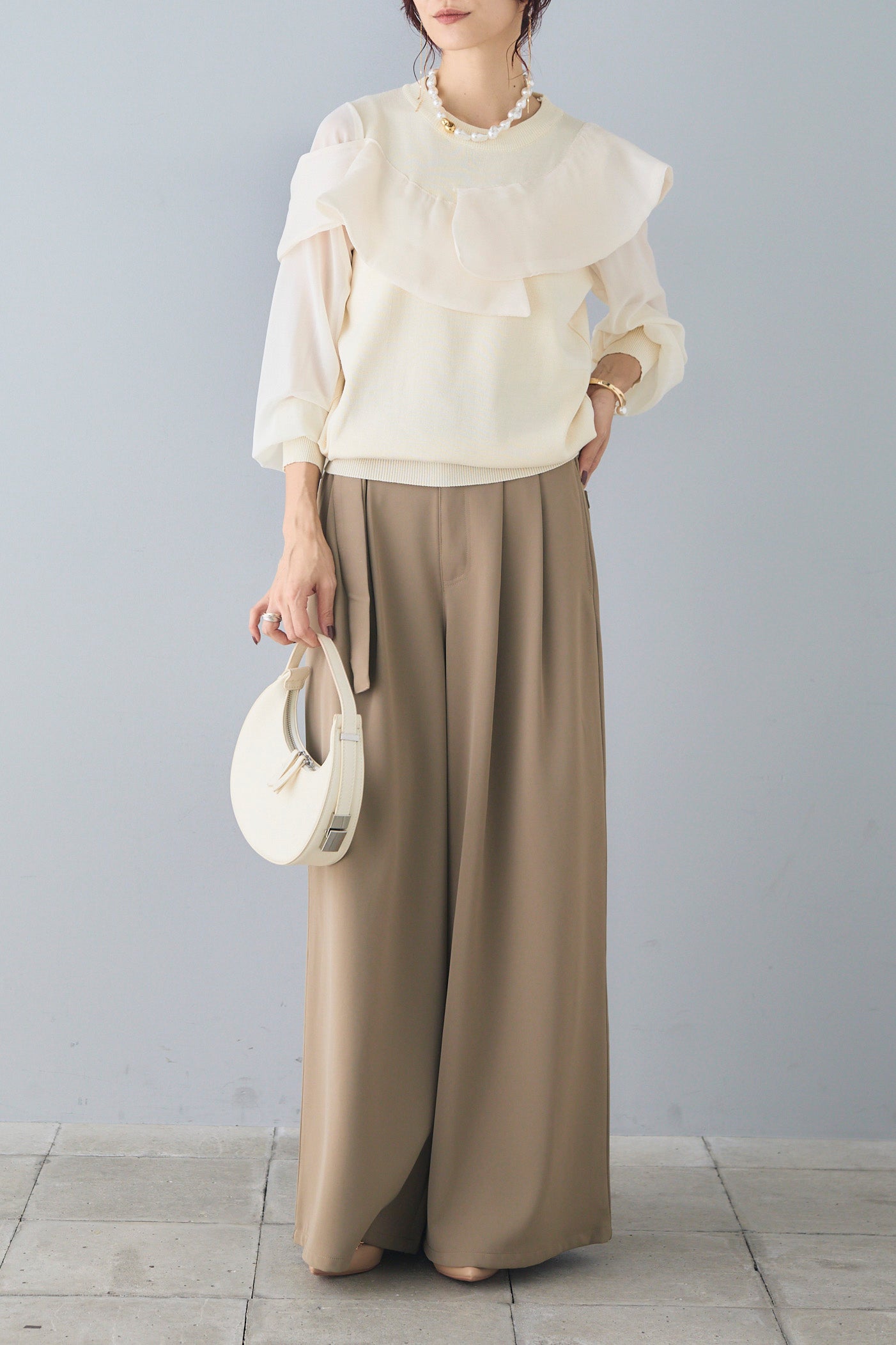 予約]ベルトデザインスーパーワイドパンツ – Frene