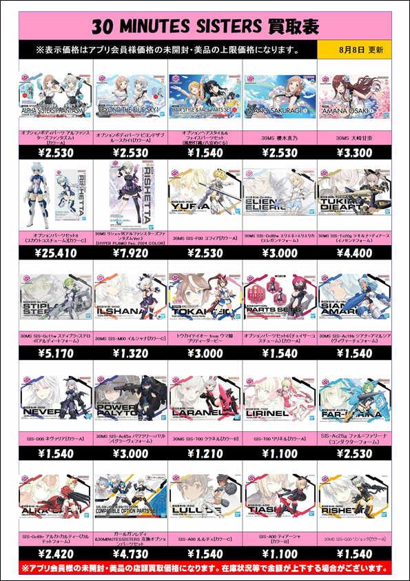 30 MINUTES SISTERSほぼ全リスト買取表 更新しました！ フェス限定品