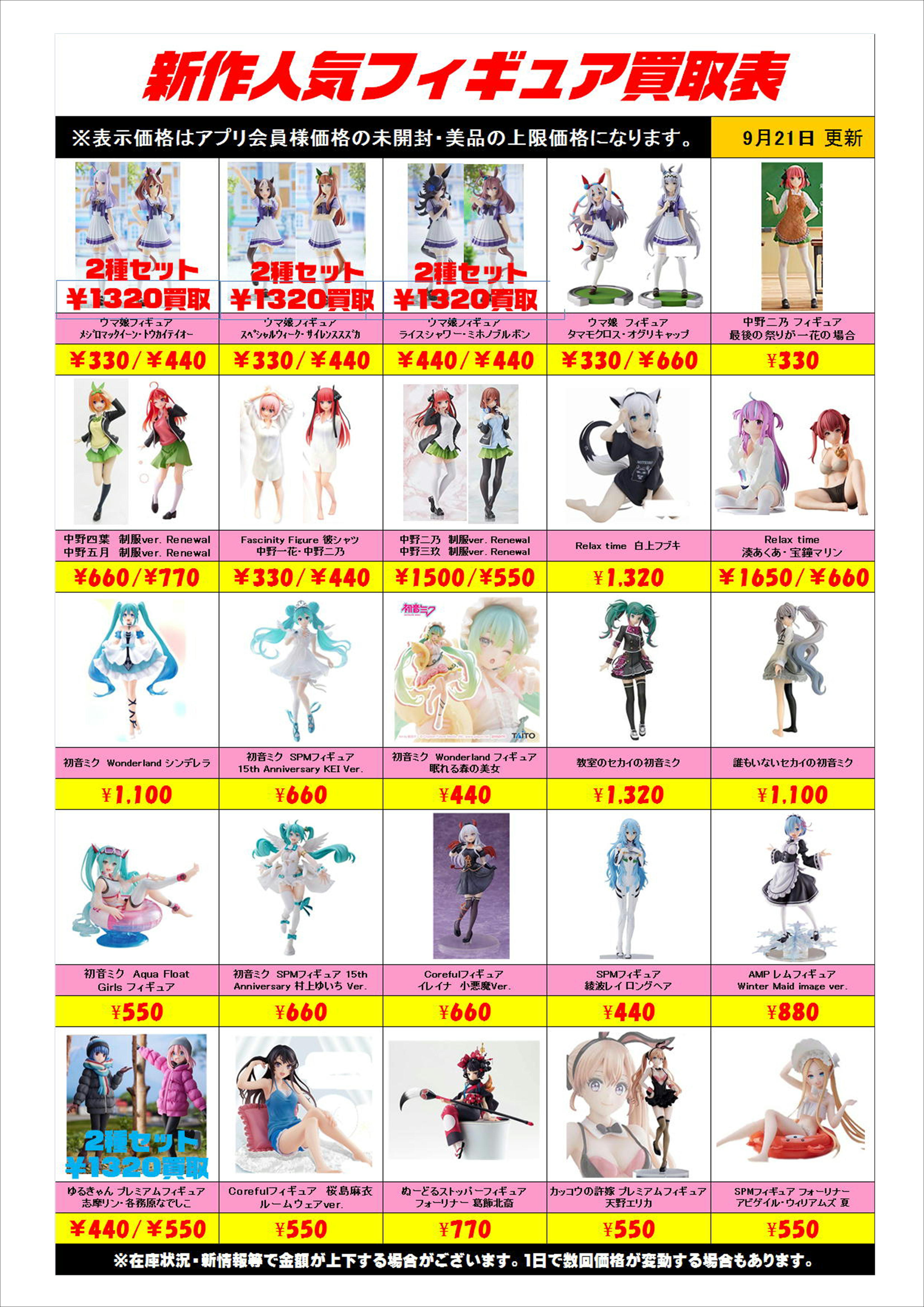 新作プライズフィギュア買取表更新しました！ 9/21 | 千葉鑑定団船橋店