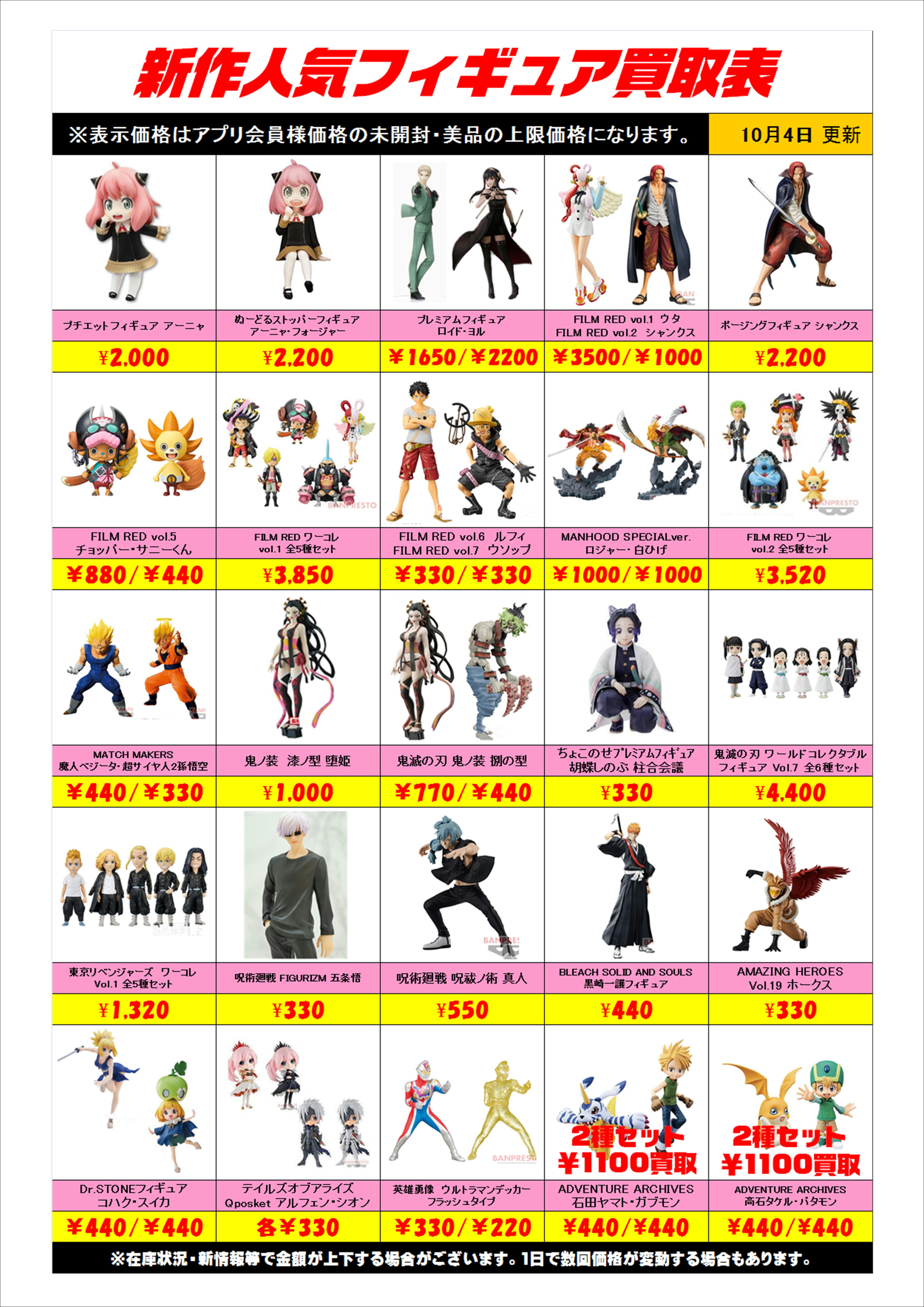新作プライズフィギュア買取表更新しました！ 10/4 | 千葉鑑定団船橋店