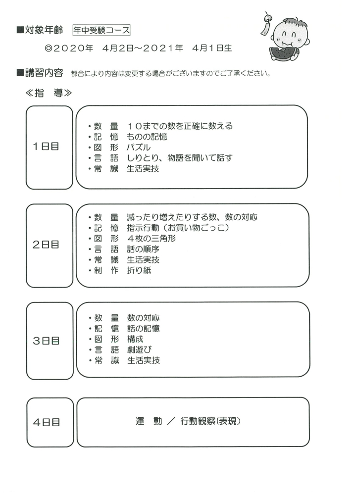幼稚園・小学校受験 - 夏期講習2025（3年保育・2年保育受験／年少児