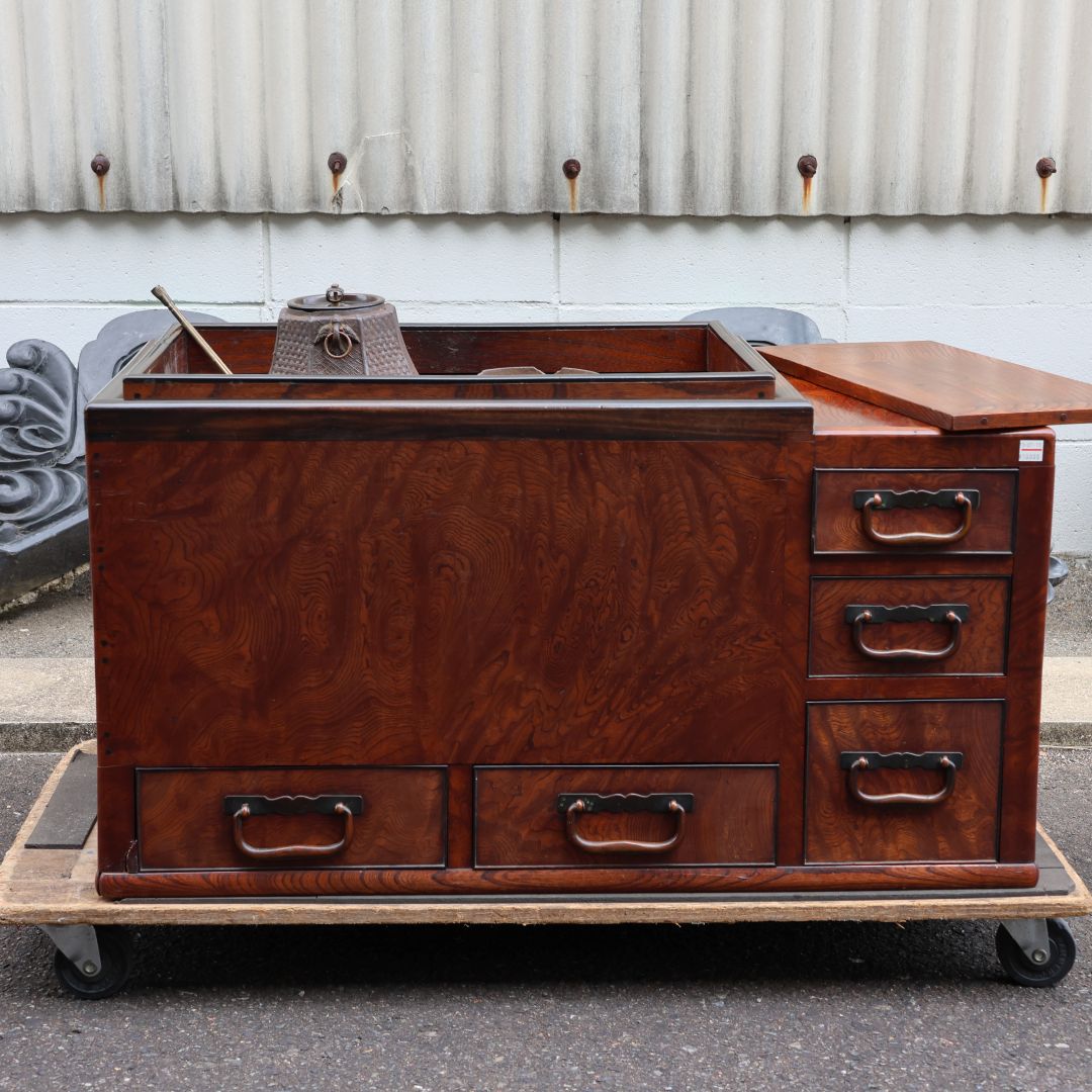 福岡レトロ 長火鉢 五徳・火箸付き-01