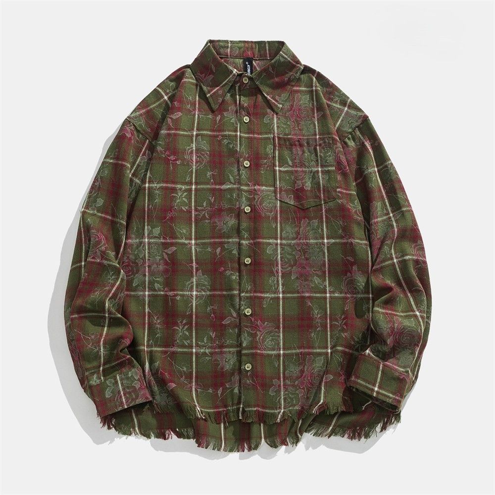 柄シャツ ヴィンテージ加工チェックデニムシャツ チェック柄シャツ|柄