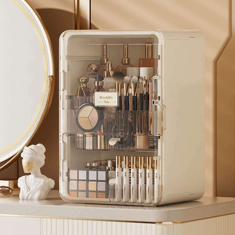 メイクボックス 白色 透明扉付き多段式メイク道具収納ケース メイク
