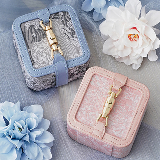 ジュエリーボックス 上品な花柄レース調ジュエリーケース 布製