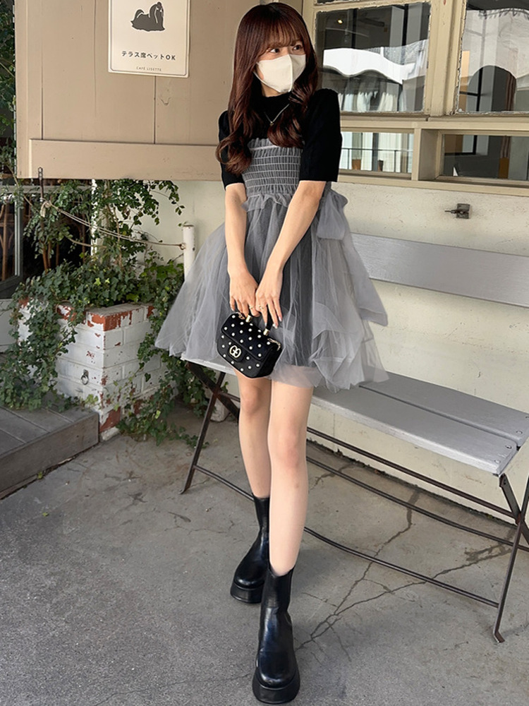 ミニワンピース リボン襟付きマタニティミニワンピース ミニワンピ