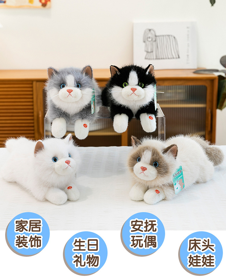 猫ぬいぐるみ リアルな表情が愛らしい子猫のふんわりぬいぐるみ グレー