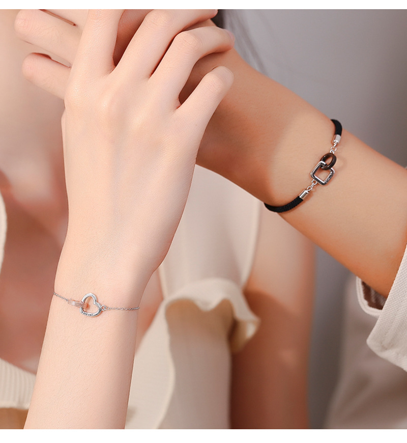 ペアブレスレット 永遠の絆を結ぶハート型お揃い腕輪 シルバー|ペア