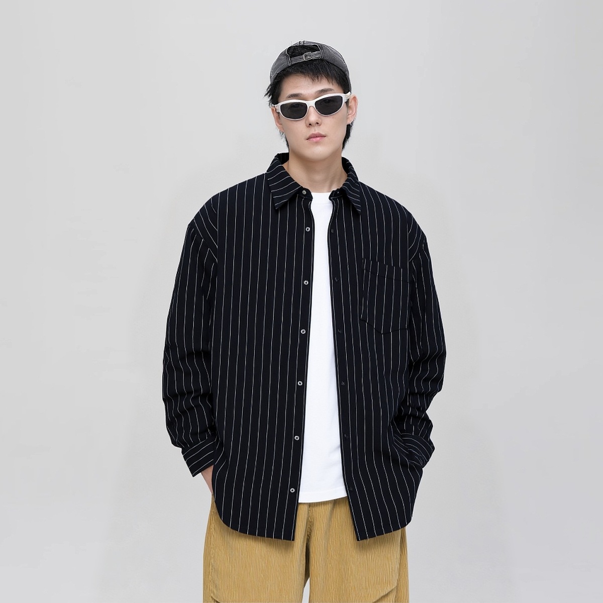 メンズ シャツ ストライプ柄長袖シャツ男女兼用春秋新作全2色 柄シャツ