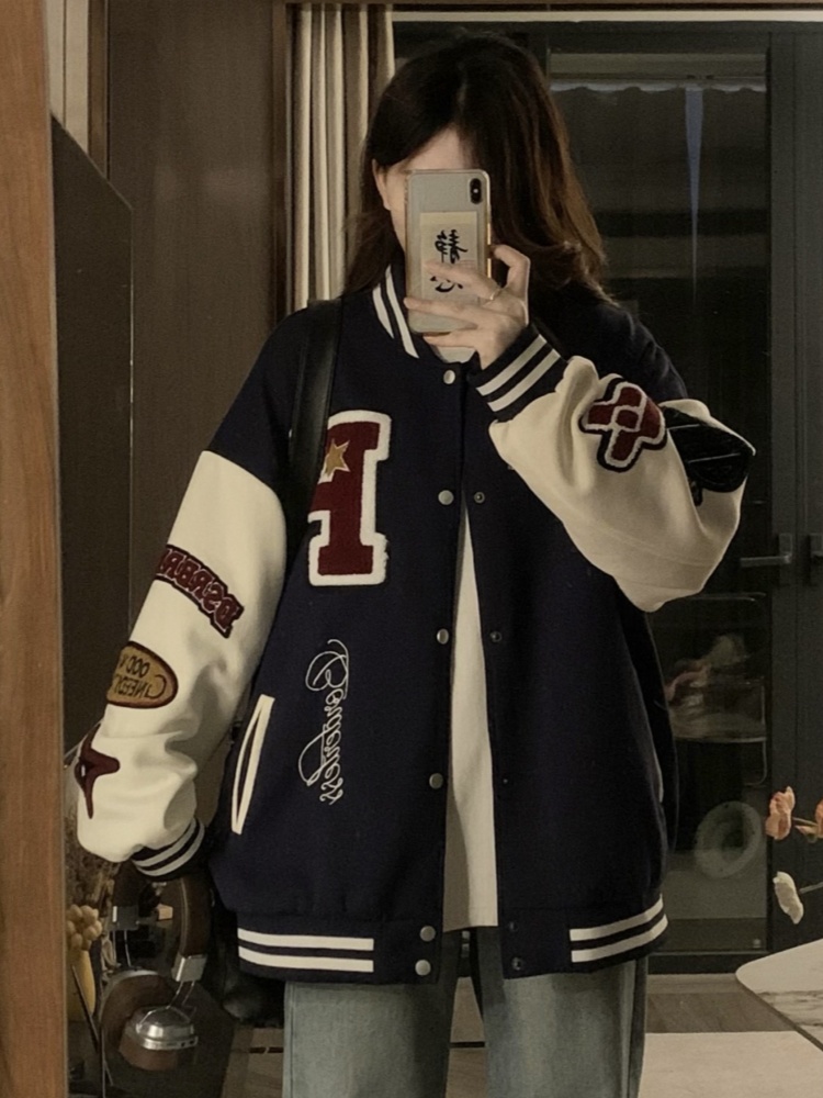 スタジャン 青 レトロ学院風アワードジャケット 青|スタジャン専門通販