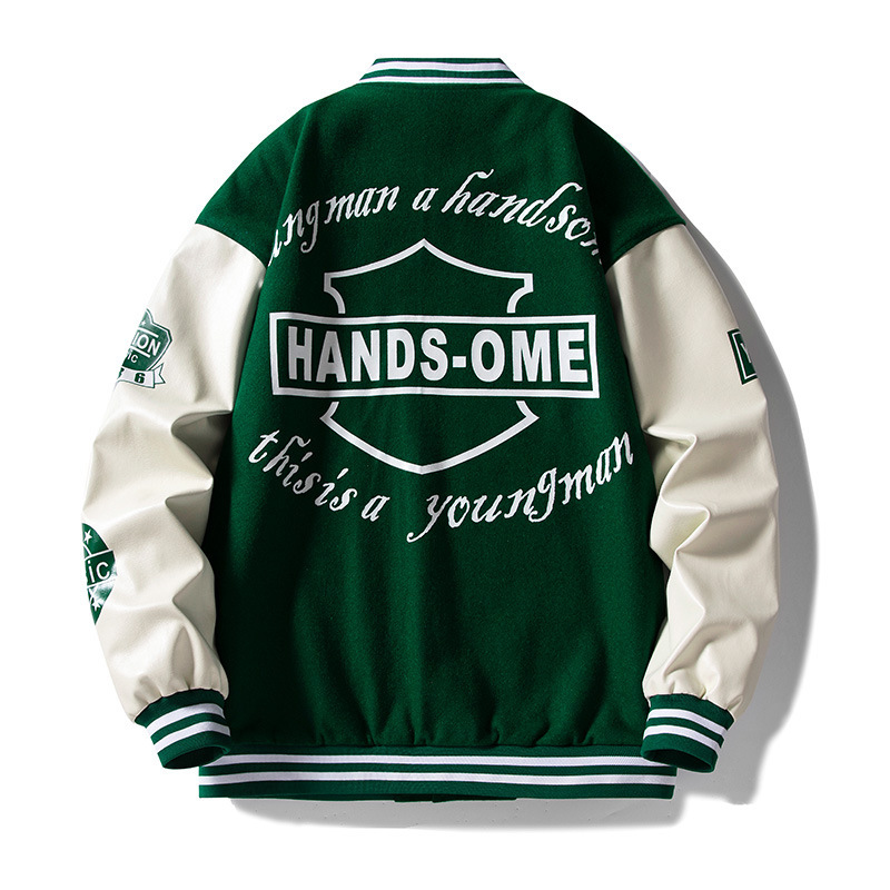 スタジャン 袖ワッペン刺繍入り緑スタジアムジャンパー 緑|スタジャン