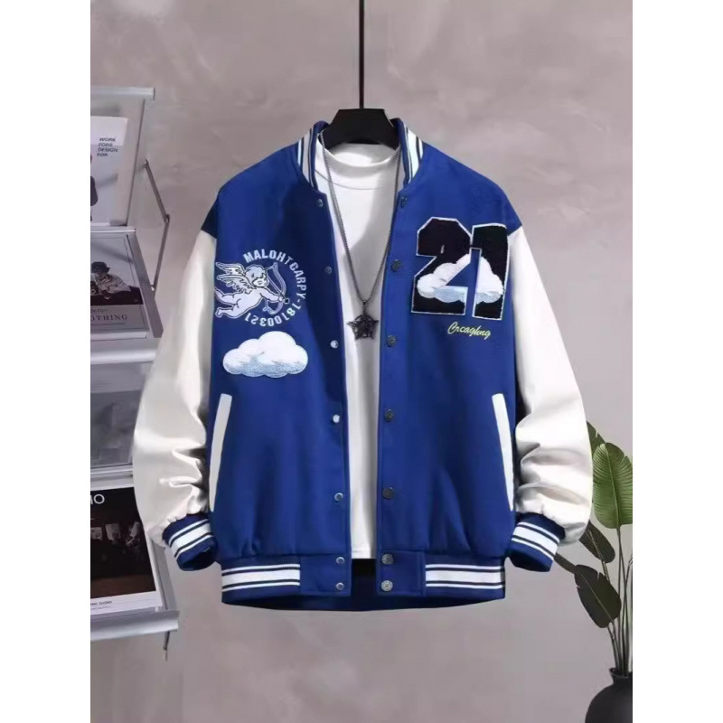 スタジャン カレッジロゴ刺繍入り袖切替緑スタジアムジャンパー 緑