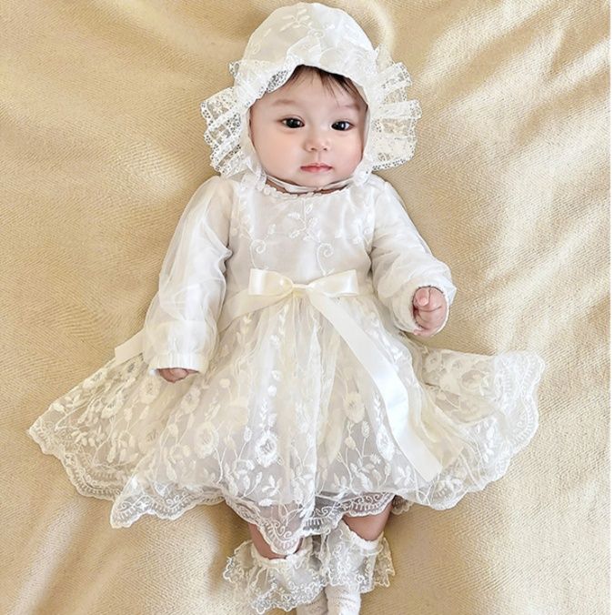 ベビードレス 新生児~90cm 記念日 刺繍レース 万能ベビードレス 退院