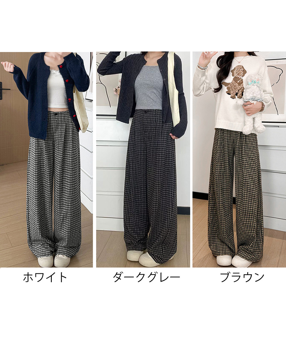 チェック柄ファッション ウール混チェック柄フレアパンツ パンツ