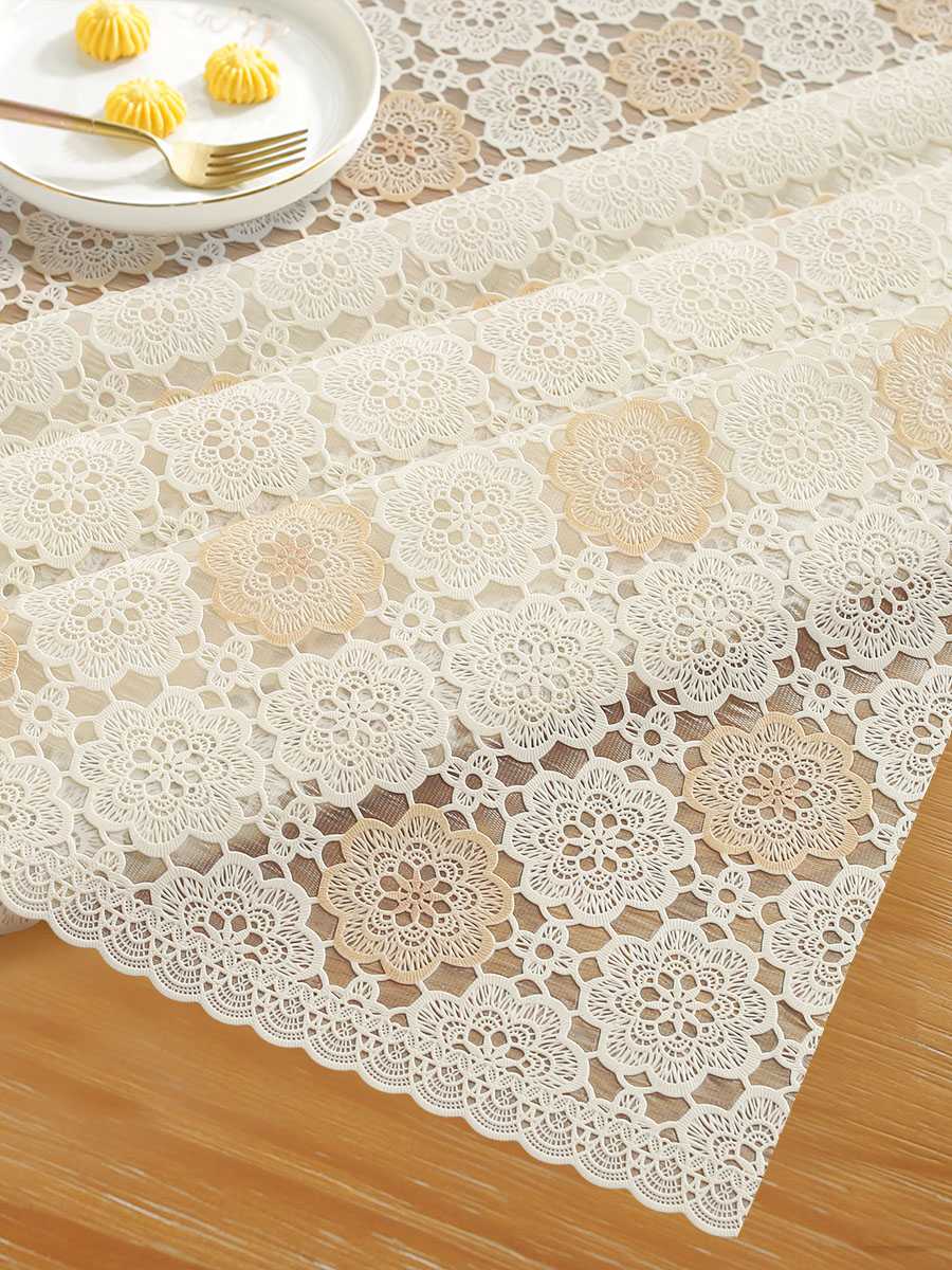 刺繍花柄レーステーブルクロス 165x115cm 刺繍花柄レーステーブル