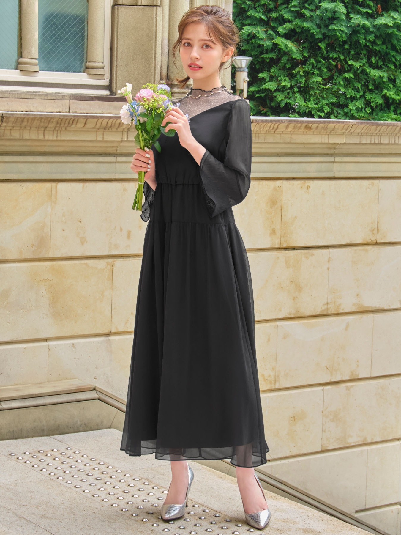 オケージョン ドレス ホルターネック風キーホール付きロングドレス