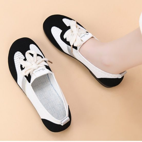 フラットシューズ リボン結び通気性メッシュシューズ メッシュ