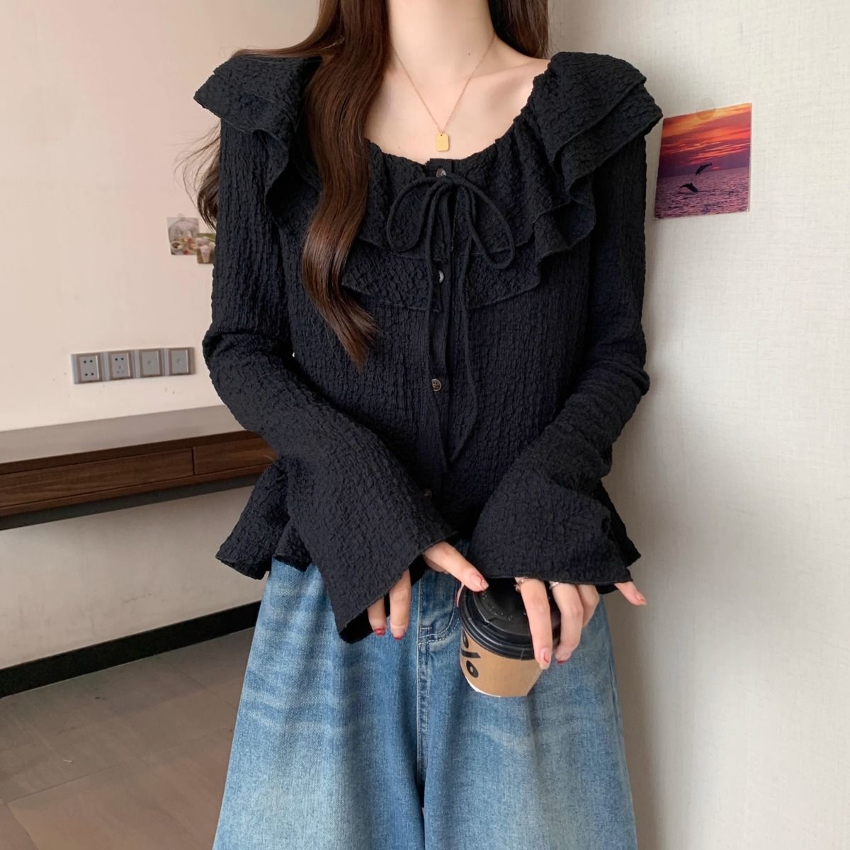 フリルブラウス レース調フリル襟付きブラウス 肩 フリル|フリル