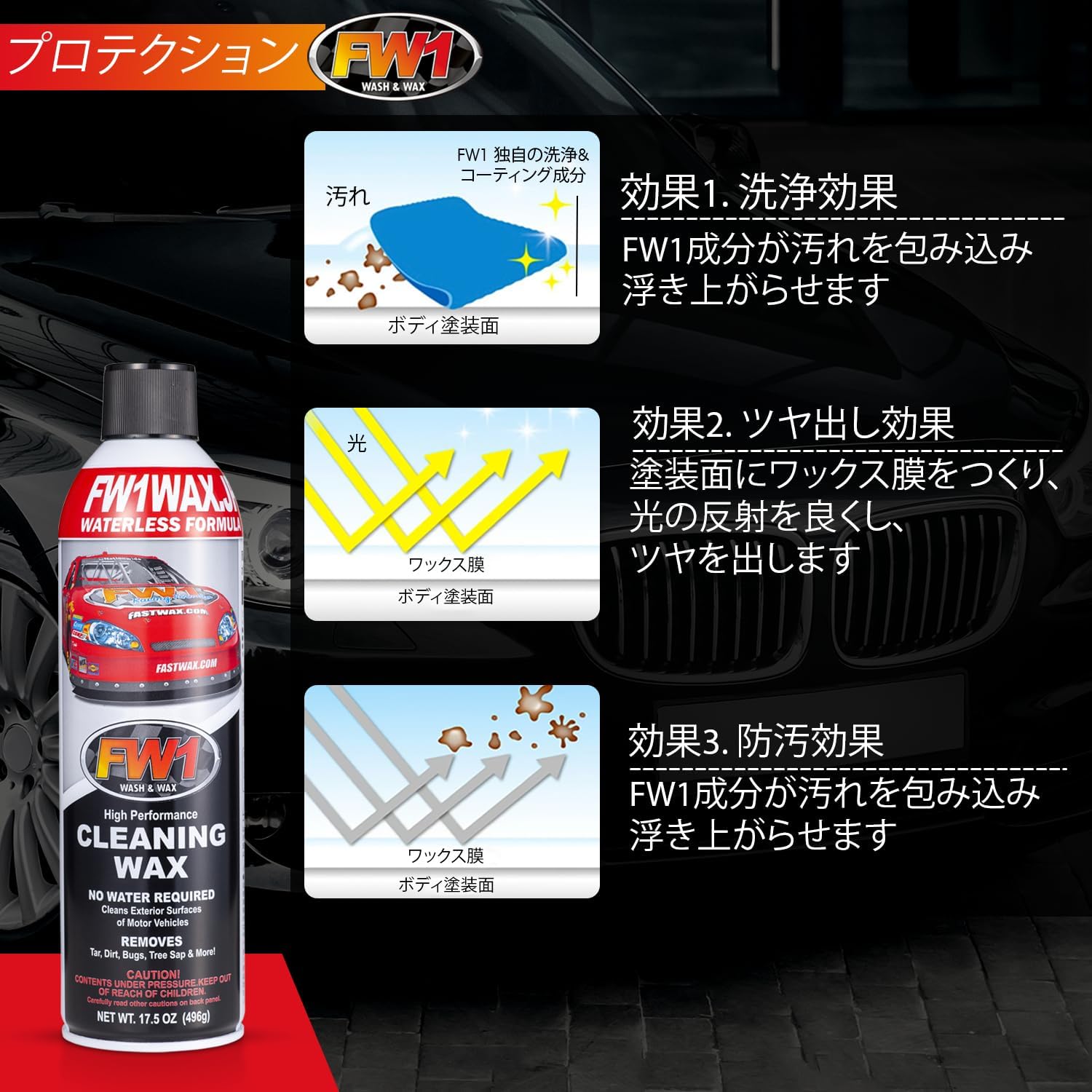 水なし洗車＆ワックス剤【FW1】2本セット(専用トリガー1個付き)