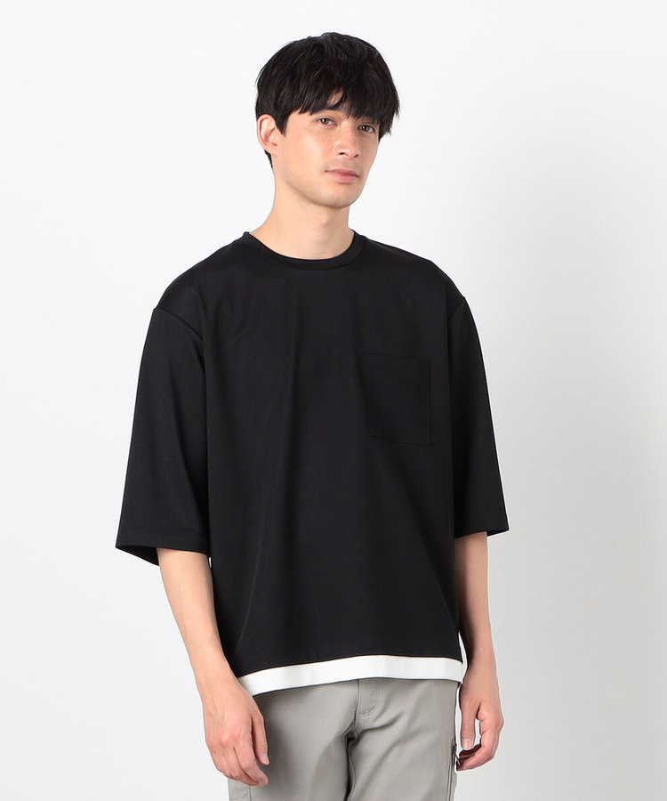七分袖 フェイクレイヤード クルーネックTシャツ（47-60TK06-205