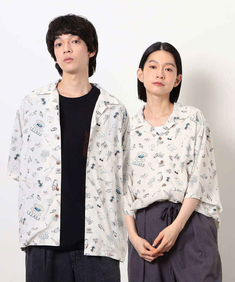 レトロポップ アロハシャツ（55-06HK30-205）｜パープル&イエロー