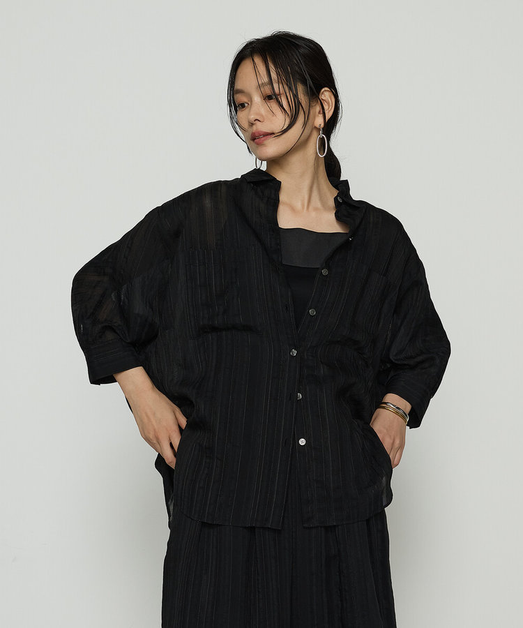 ジャカードボーダー 身幅たっぷりシャツ（72-07HK03-205）｜ギャバジン