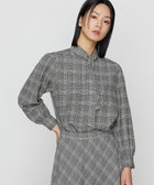 セットアップ対応】チェック転写プリント ボウタイ付きブラウス（01