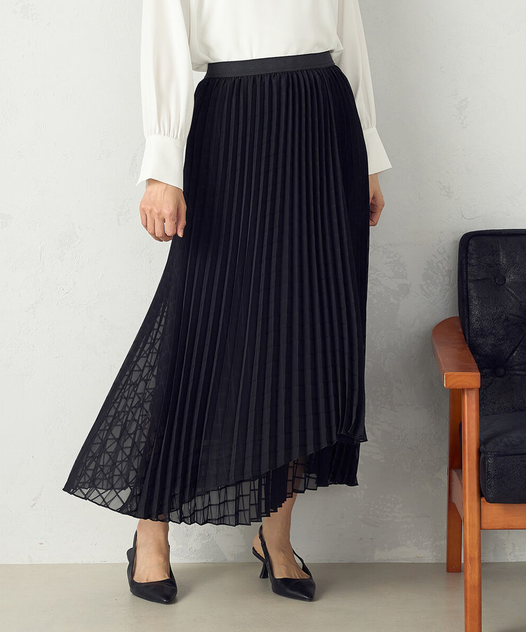 シアーチェック ラップ風プリーツスカート（12-50FK02-205