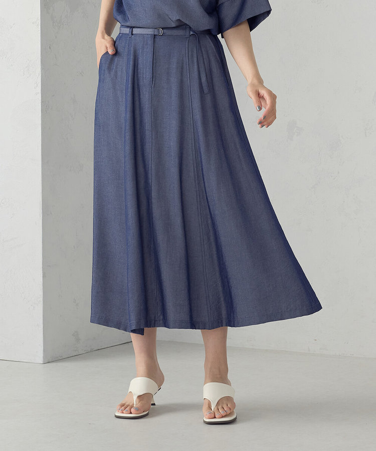 セットアップ対応】デニムライクシャンブレー ナローベルト フレア