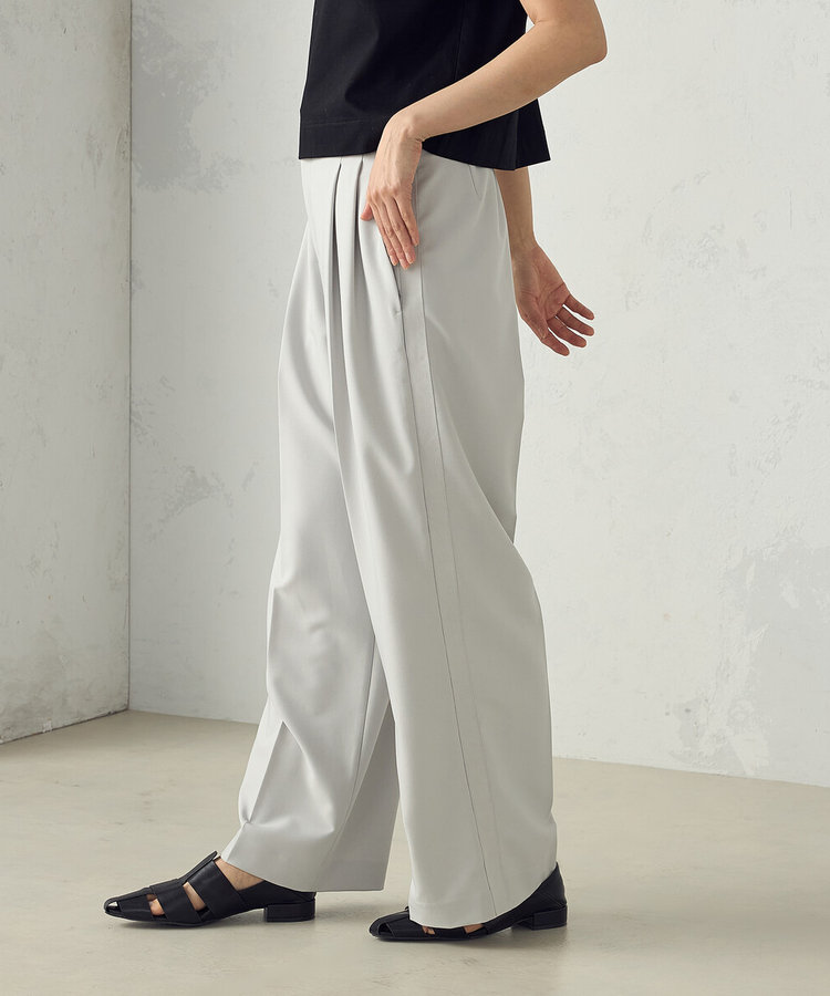 ストレッチツイル サイドライン ハイウエストワイドパンツ（12-52PK01