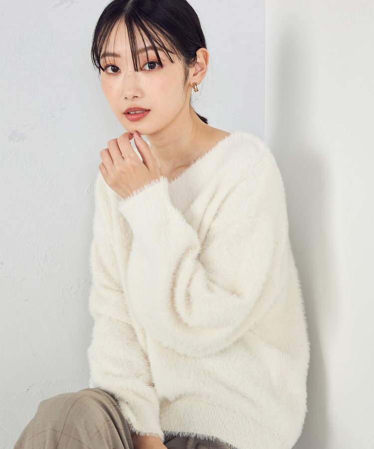 ウォッシャブル】シャギー Vネックニット（12-77KM04-205