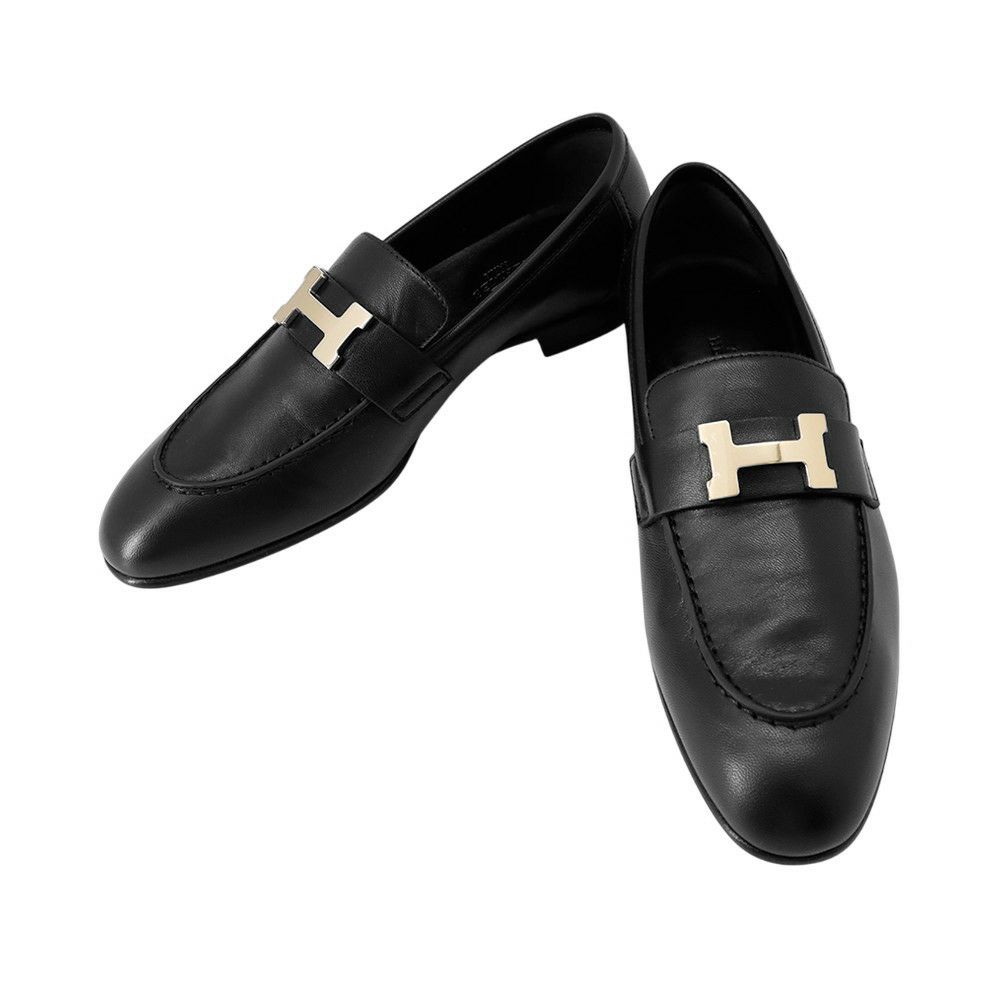 エルメス モカシン パリ ブラック/シャンパンゴールド金具 レザー