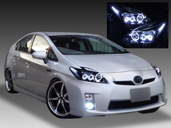 30系 プリウス 前期 純正ドレスアップヘッドライト LEDイカリング＆白