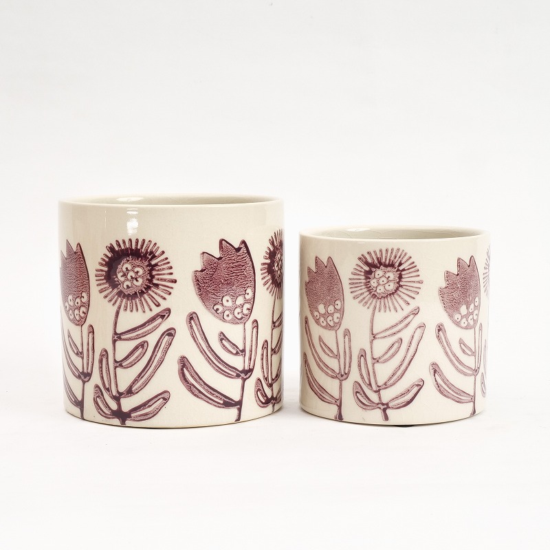 フラワースタンプセラミックプランター 植木鉢 4.5号鉢｜マライカ公式通販