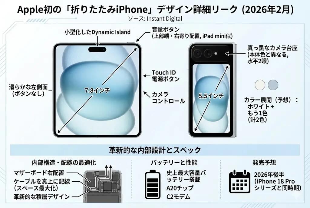 アップル初の折りたたみiPhone、ついに詳細なデザインが流出