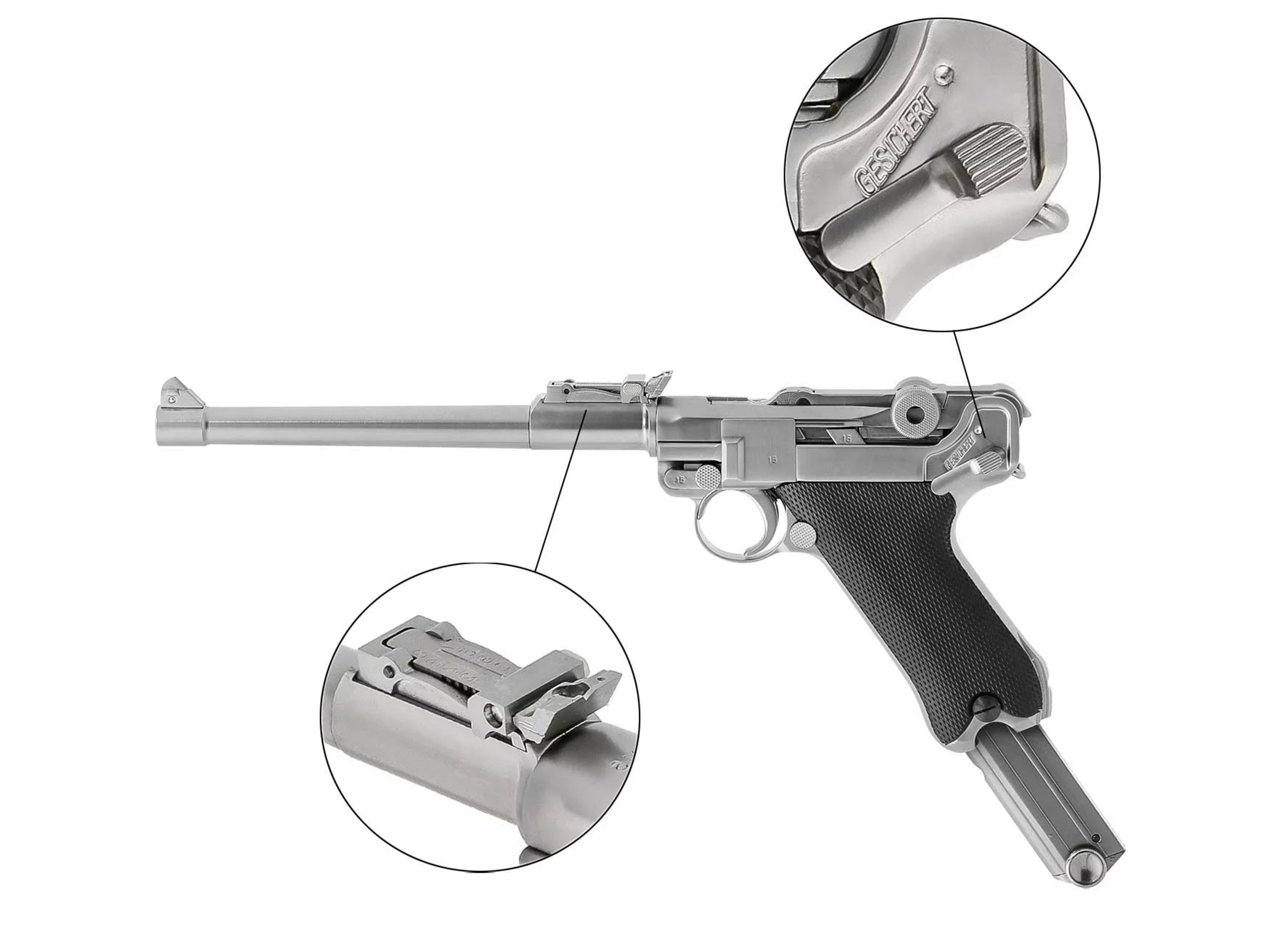 WE ルガー LUGER P08 8インチ ガスブローバック ハンドガン メタル