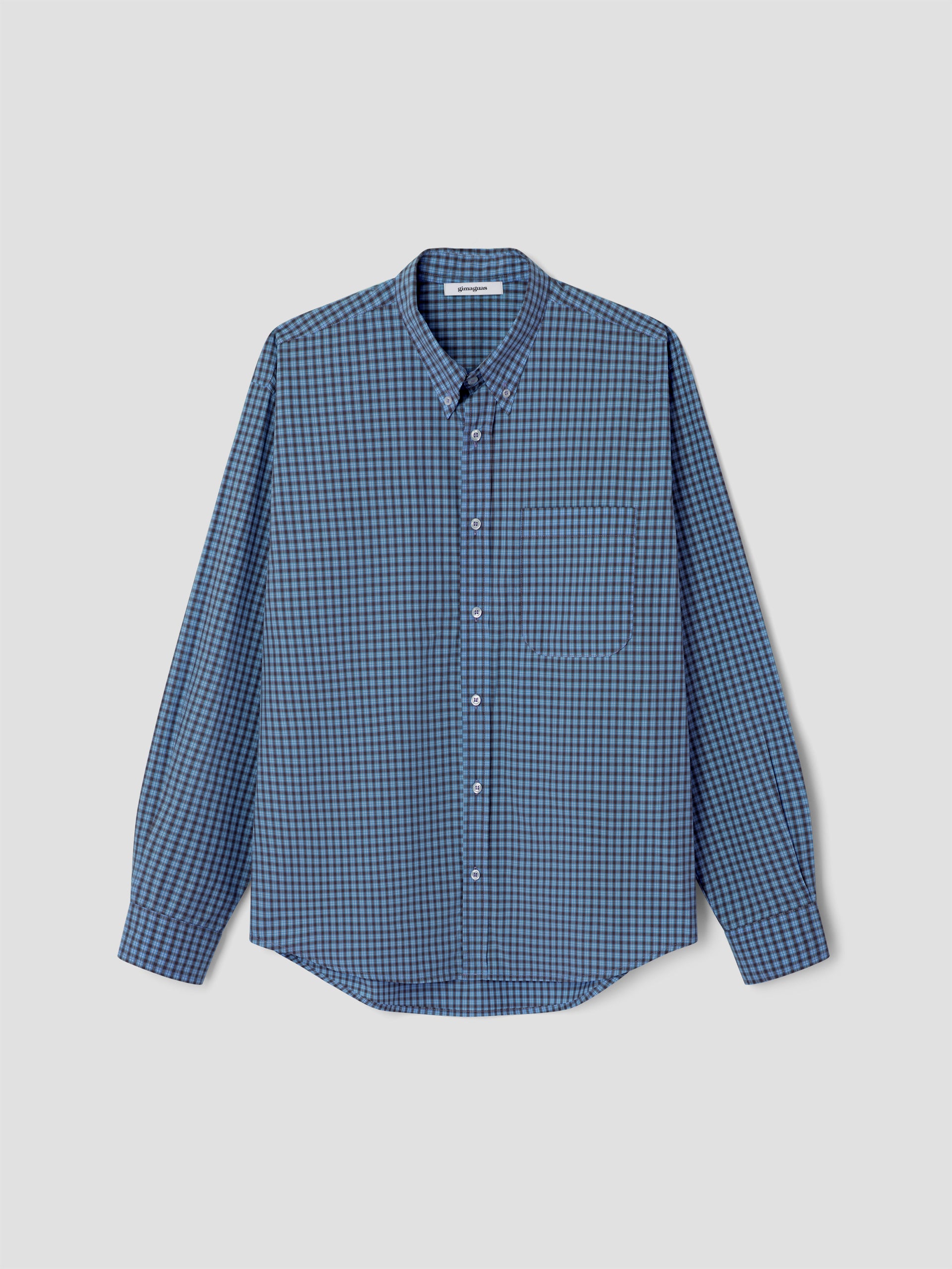 Blue checkered shirt with front pocket and relaxed fit – Gimaguas
