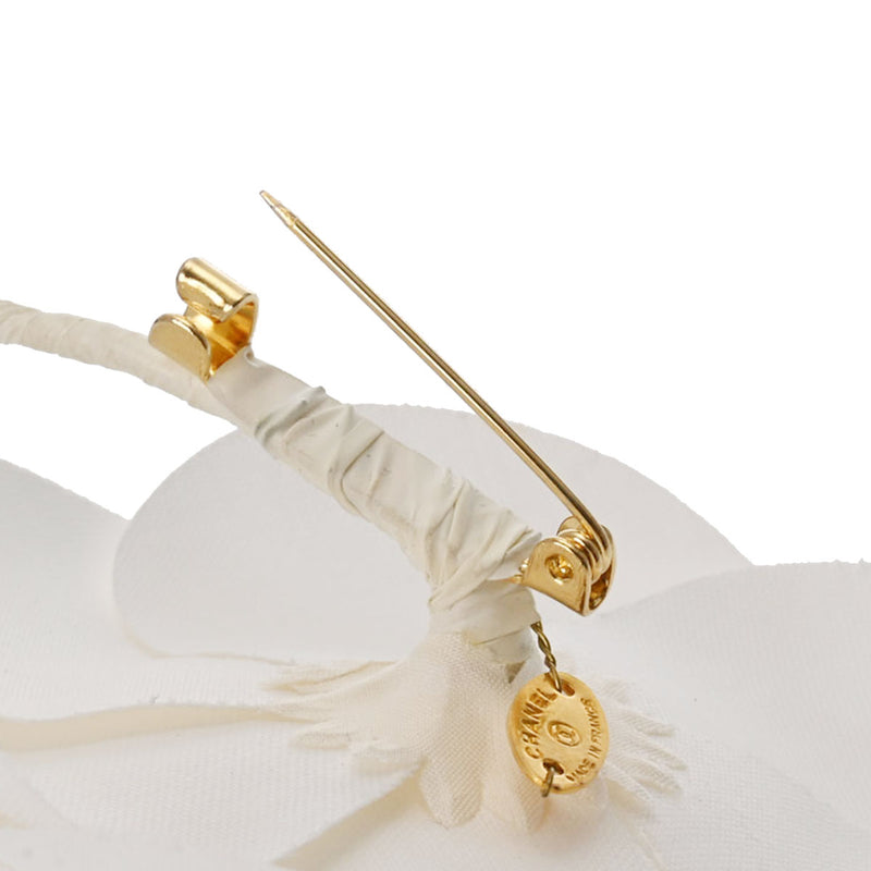 シャネルコサージュ ホワイト ゴールド金具 レディース キャンバス