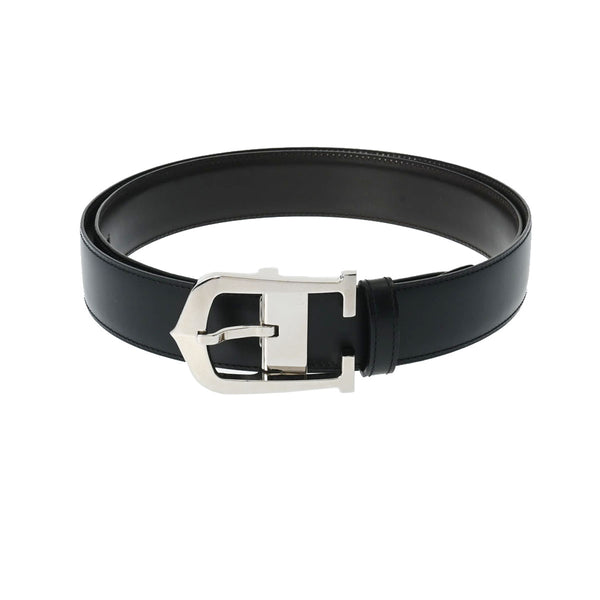 カルティエCアロンジェ 黒/茶 シルバー金具 メンズ カーフ ベルト